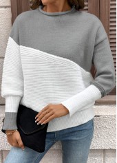Grey Long Sleeve Round Neck Sweater | thumb picture 