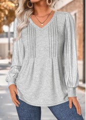 Light Grey Marl Tuck Stitch Long Sleeve T Shirt