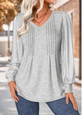 Light Grey Marl Tuck Stitch Long Sleeve T Shirt | thumb picture 