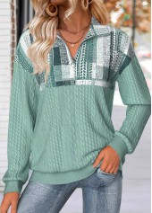 Sage Green Tummy Coverage Geometric Print Long Sleeve Sweatshirt