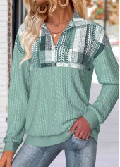 Sage Green Tummy Coverage Geometric Print Long Sleeve Sweatshirt | thumb picture 