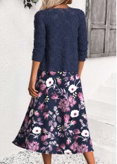 Navy Tummy Coverage Floral Print Dress and Cardigan | thumb picture 