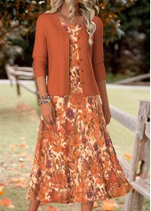 Orange Tummy Coverage Random Floral Print Dress and Cardigan | thumb picture 