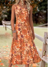 Orange Tummy Coverage Random Floral Print Dress and Cardigan | thumb picture 