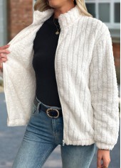 Beige Tummy Coverage Long Sleeve Stand Collar Coat | thumb picture 