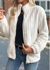 Beige Tummy Coverage Long Sleeve Stand Collar Coat | thumb picture 