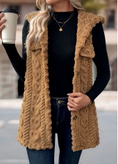 Dark Camel Button Sleeveless Hooded Waistcoat | thumb picture 