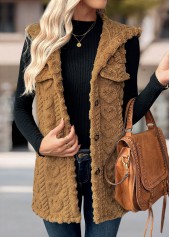 Dark Camel Button Sleeveless Hooded Waistcoat