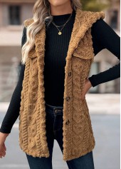 Dark Camel Button Sleeveless Hooded Waistcoat | thumb picture 