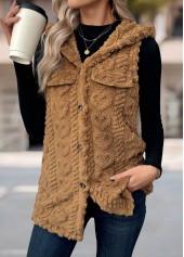 Dark Camel Button Sleeveless Hooded Waistcoat | thumb picture 