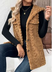 Dark Camel Button Sleeveless Hooded Waistcoat | thumb picture 