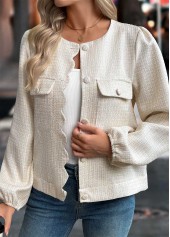 Beige Tummy Coverage Long Sleeve Round Neck Coat