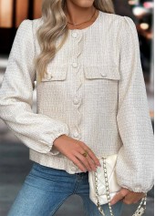 Beige Tummy Coverage Long Sleeve Round Neck Coat | thumb picture 