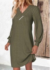 Olive Green A Line Long Sleeve V Neck Dress | thumb picture 