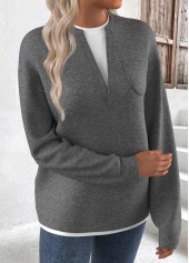 Grey Fake 2in1 Long Sleeve Round Neck Sweatshirt | thumb picture 