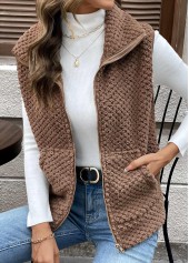 Dark Coffee Kangaroo Pocket Sleeveless Turn Down Collar Waistcoat | thumb picture 