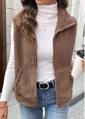 Dark Coffee Kangaroo Pocket Sleeveless Turn Down Collar Waistcoat | thumb picture 