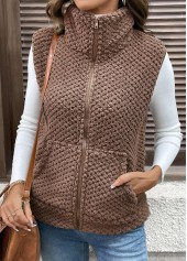 Dark Coffee Kangaroo Pocket Sleeveless Turn Down Collar Waistcoat | thumb picture 