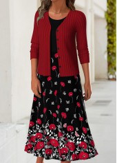 Red Tummy Coverage Floral Print Dress and Cardigan | thumb picture 