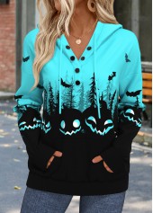 Halloween Cyan Tummy Coverage Long Sleeve Hoodie