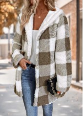 Gray Brown Tummy Coverage Plaid Long Sleeve Hooded Coat | thumb picture 