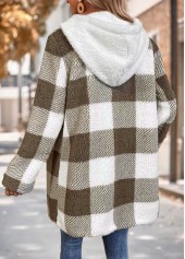 Gray Brown Tummy Coverage Plaid Long Sleeve Hooded Coat | thumb picture 