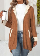 Dark Coffee Tummy Coverage Long Sleeve Hooded Coat