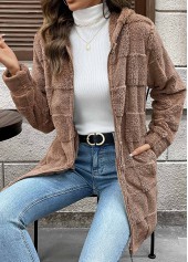 Dark Coffee Double Side Pockets Long Sleeve Hooded Coat | thumb picture 