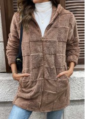 Dark Coffee Double Side Pockets Long Sleeve Hooded Coat | thumb picture 