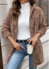 Dark Coffee Double Side Pockets Long Sleeve Hooded Coat | thumb picture 