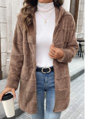 Dark Coffee Double Side Pockets Long Sleeve Hooded Coat | thumb picture 
