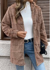 Dark Coffee Double Side Pockets Long Sleeve Hooded Coat