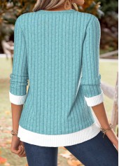 Turquoise Tummy Coverage Long Sleeve Split Neck T Shirt | thumb picture 