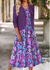 Purple Tummy Coverage Floral Print Dress and Cardigan | thumb picture 
