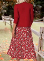 Wine Red Tummy Coverage Floral Print Dress and Cardigan | thumb picture 