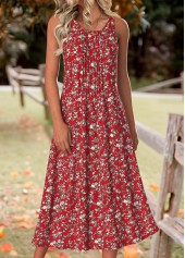 Wine Red Tummy Coverage Floral Print Dress and Cardigan | thumb picture 