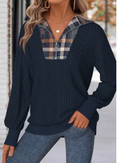 Navy Tummy Coverage Plaid Long Sleeve Sweatshirt | thumb picture 