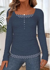 Navy Tummy Coverage Polka Dot Long Sleeve T Shirt