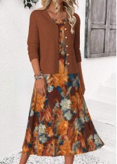 Dark Coffee Tummy Coverage Long Sleeve Dress and Cardigan