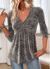 Dark Grey Twist Long Sleeve V Neck T Shirt | thumb picture 