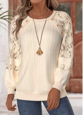 Beige Tummy Coverage Long Sleeve Round Neck Sweatshirt