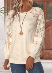 Beige Tummy Coverage Long Sleeve Round Neck Sweatshirt | thumb picture 