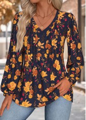 Multi Color Tummy Coverage Floral Print Long Sleeve Blouse