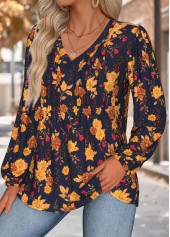 Multi Color Tummy Coverage Floral Print Long Sleeve Blouse | thumb picture 