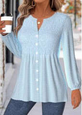 Light Blue Tummy Coverage Long Sleeve V Neck Blouse | thumb picture 