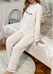 White Letter Print Long Sleeve Lounge Top and Pants | thumb picture 
