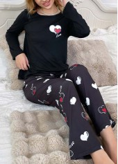 Black Heart Print Long Sleeve Lounge Top and Pants | thumb picture 