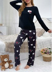 Black Heart Print Long Sleeve Lounge Top and Pants | thumb picture 