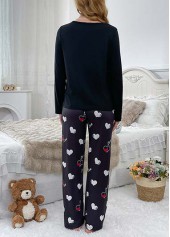Black Heart Print Long Sleeve Lounge Top and Pants | thumb picture 