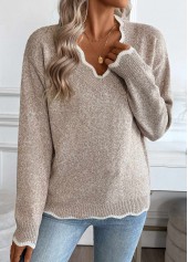 Light Camel Tummy Coverage Long Sleeve V Neck Sweater | thumb picture 